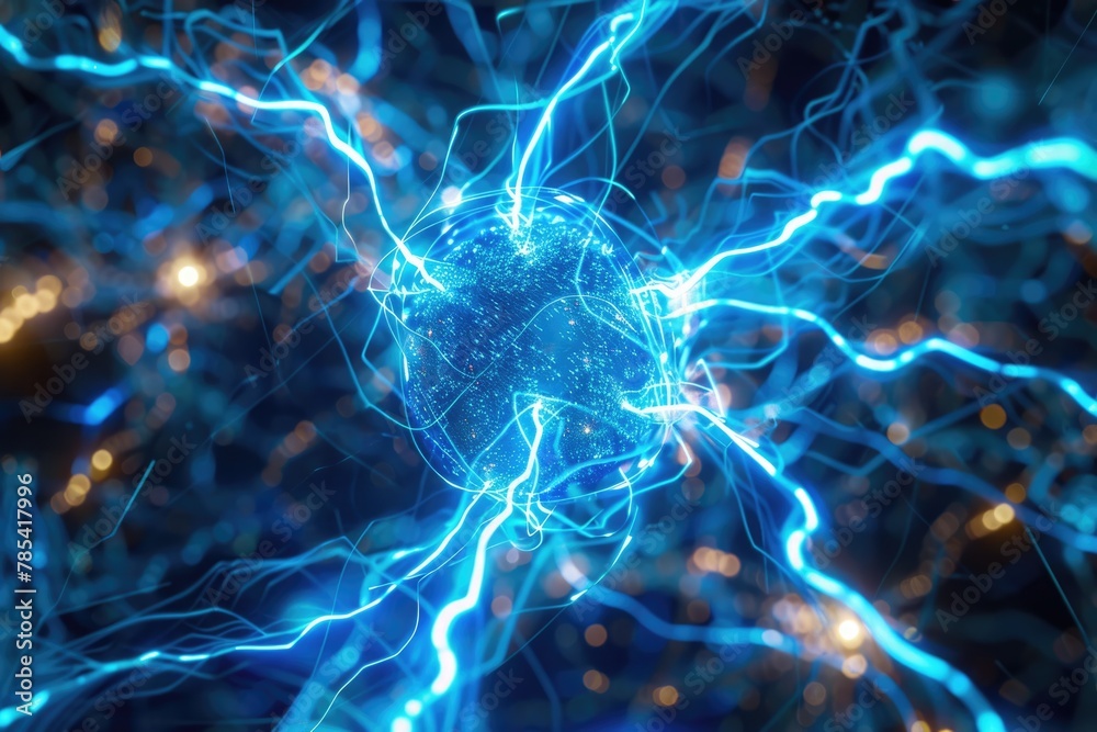 Fototapeta premium Blue Magnetic Field. Futuristic Technology Concept with Glowing Electricity and 3D Element in Vibrant Colors