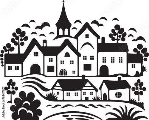 Whispering Woods Vector Depiction of a Picturesque Village