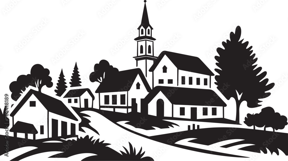 Enchanted Enclaves Vector Illustration of a Tranquil Village