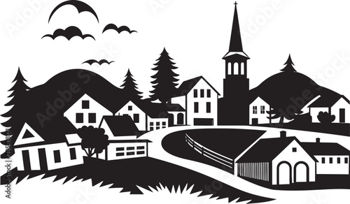 Tranquil Tones Illustrated Village Escape in Vector