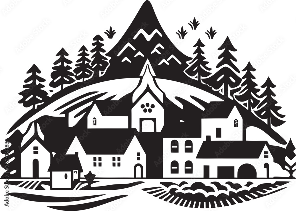 Whispers of Tranquility Small Village Vector Whisperings