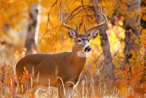 Buck Whitetail Deer in Colorado's Autumn Wilderness: Majestic Mammal with White Tail in Natural Habitat 