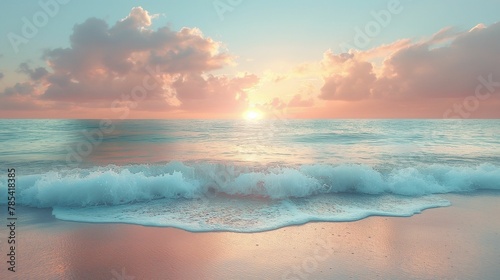 Sunrise over Ocean Waves, Serene Beach Morning, Tranquil Seascape #785418385