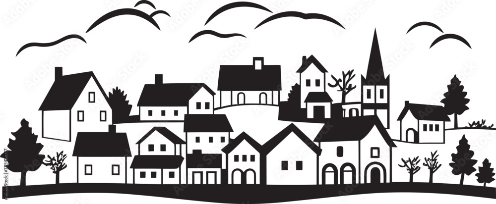 Nostalgic Nooks Vector Rendering of a Village Panorama