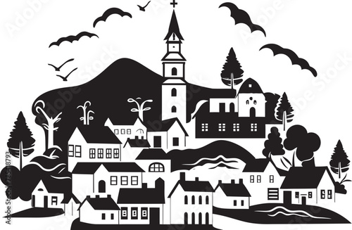 Rustic Retreats Illustrated Village Charm in Vector