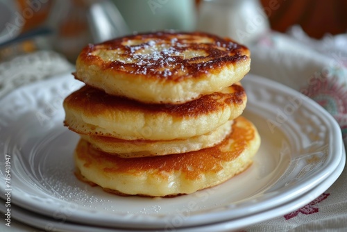 Cottage Cheese Pancakes - Delicious Homemade Syrniki with Russian Cuisine Influence Served on White Plate as Dessert or Breakfast Dish