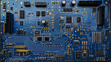 Blue Circuit board. Technology background. Central Computer Processors CPU concept.