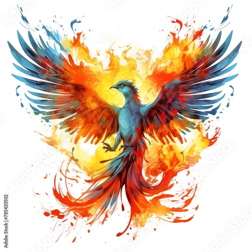 Colorful Abstract Illustration of a Phoenix on a White Background