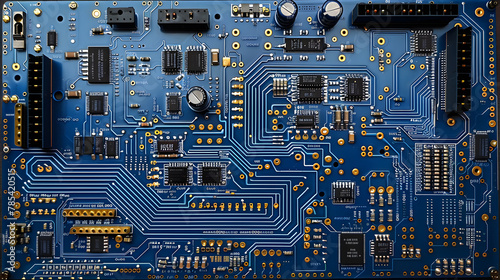Blue Circuit board. Technology background. Central Computer Processors CPU concept.