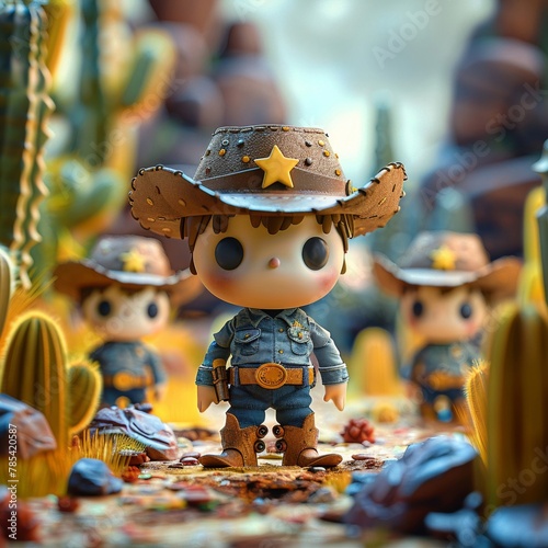 A cute Cowboy themed birthday party invitations in 3D render style photo