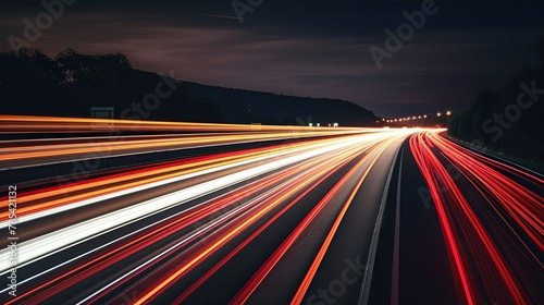Speed traffic with colorful lights on the highway at night