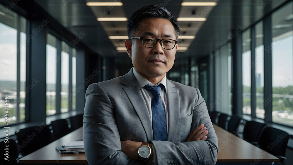 Portrait of an executive Asian man in a large office Portrait of an executive Asian man in a large office
