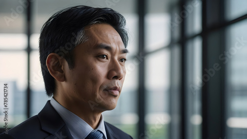 Portrait of an executive Asian man in a large office