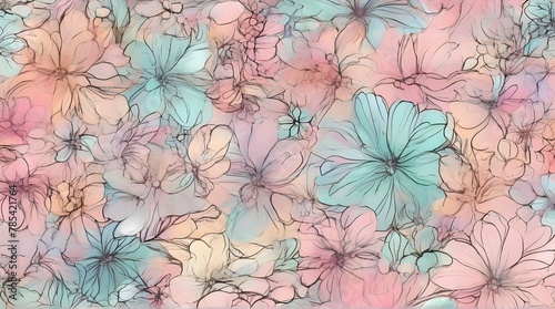 Seamless floral pattern with flower garden background in pink and blue colors. Vector illustration of watercolor textured abstract art textile floral design generated ai