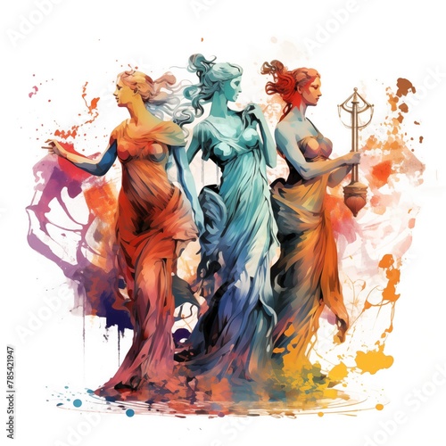 Colorful Abstract Illustration of the Fates on a White Background