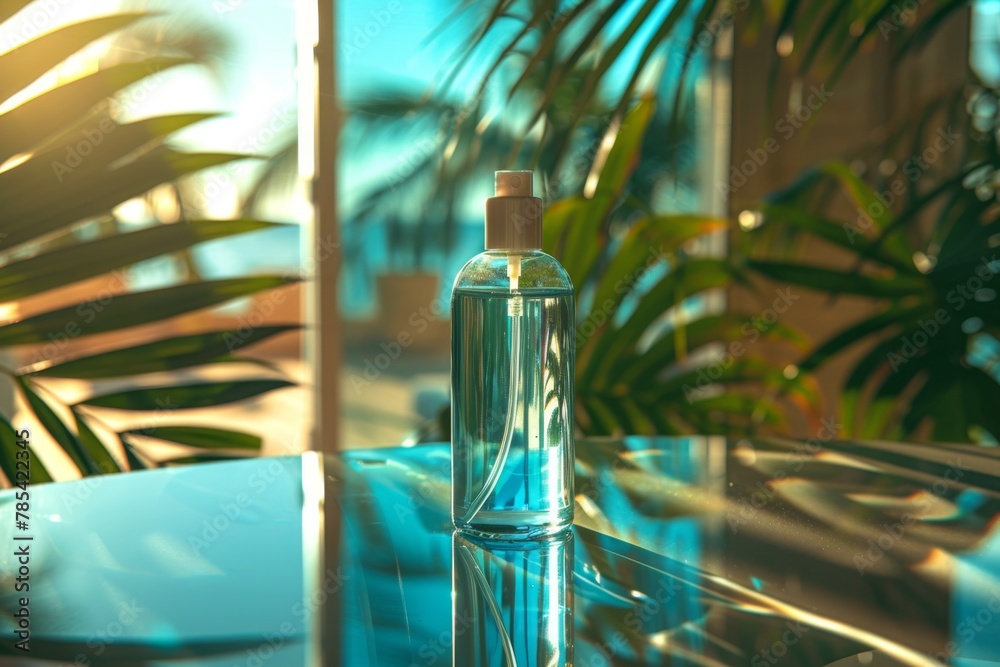 Chic Body Mist Spray in Aqua-Blue Bottle in Beachside Bungalow