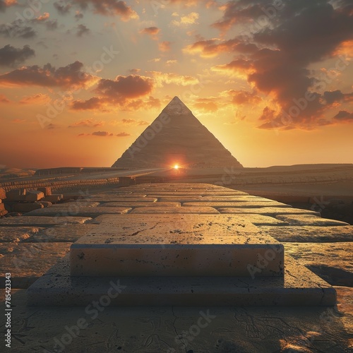 Ancient Egyptian podium by the Sphinx at sunset  for timeless and classic product lines