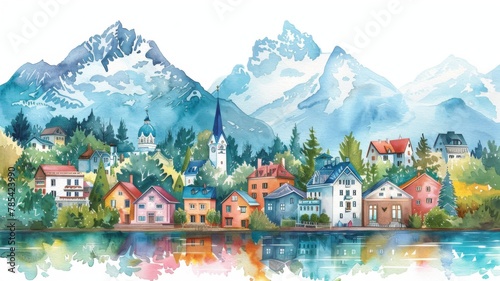 Whimsical Illustration of Ushuaia with Crayon Strokes and Watercolor Splashes