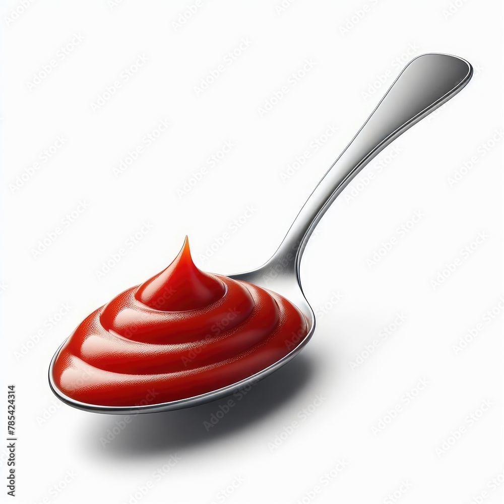 A spoon of ketchup isolated on a white background A spoon of ketchup isolated on a white background