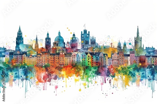 Whimsical Illustration of Dublin with Crayon Strokes and Watercolor Splashes