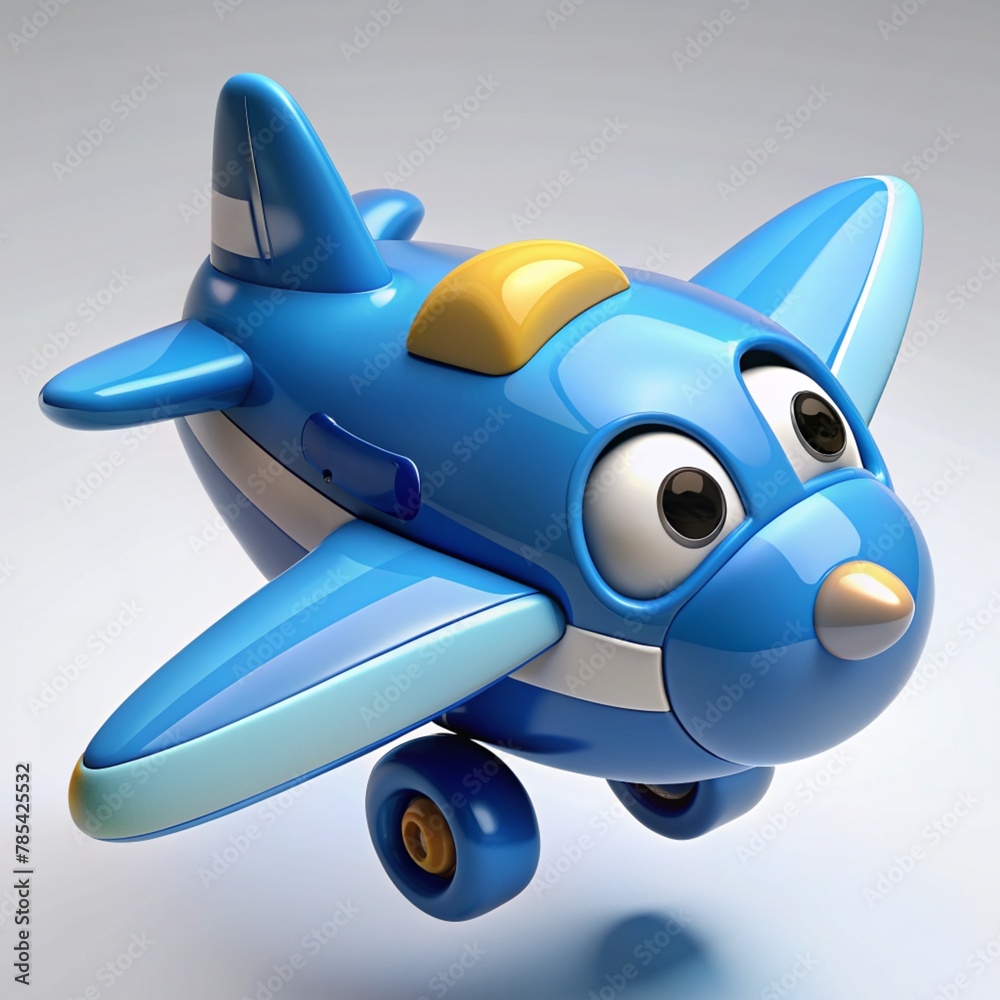 Fototapeta premium Cute 3d blue plane illustration