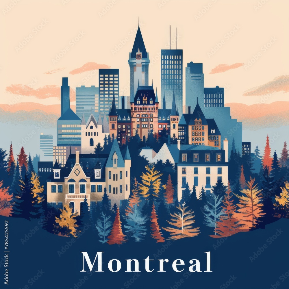 Elegant Minimalist Illustration of Montreal with Abstract Shapes

