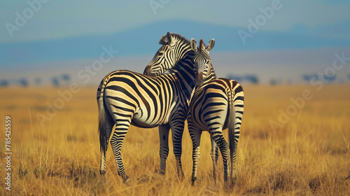 Pair of Plains Zebras standing next to each other  photo
