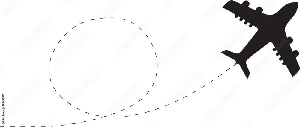 Flying airplane. Flat design vector icon silhouette. Black illustration.