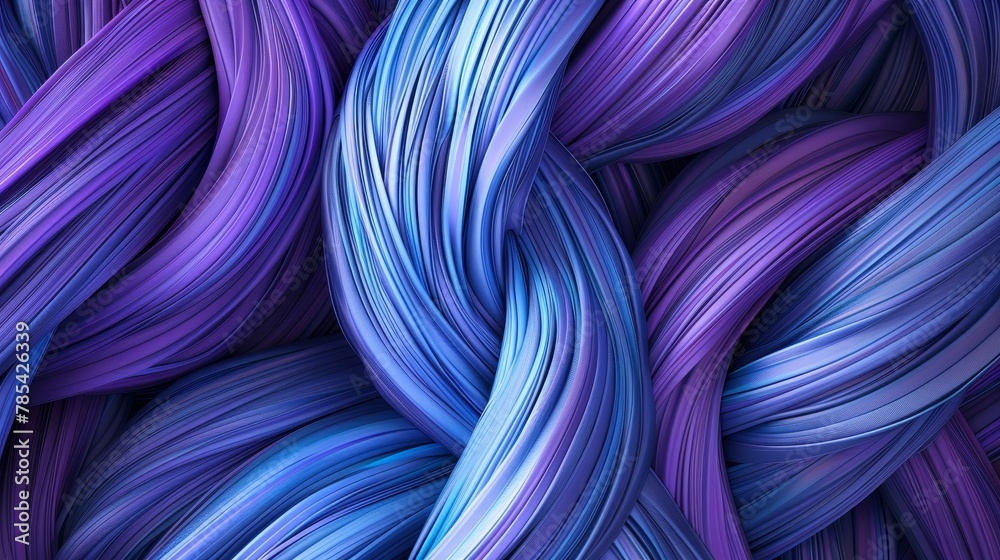 A purple and blue stringy object with a wavy pattern