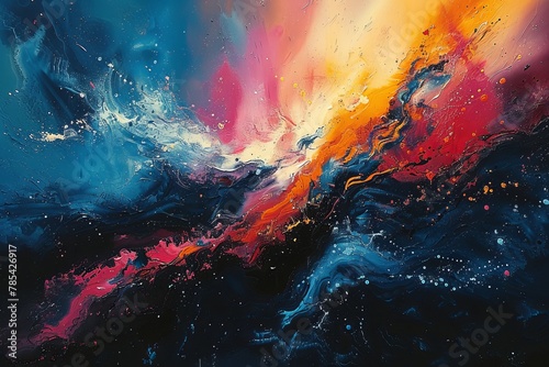 Vibrant Abstract Expressionism Artwork, Showcasing Dynamic Lighting and Energetic Mood.
