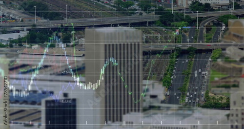 Image of financial data processing over city