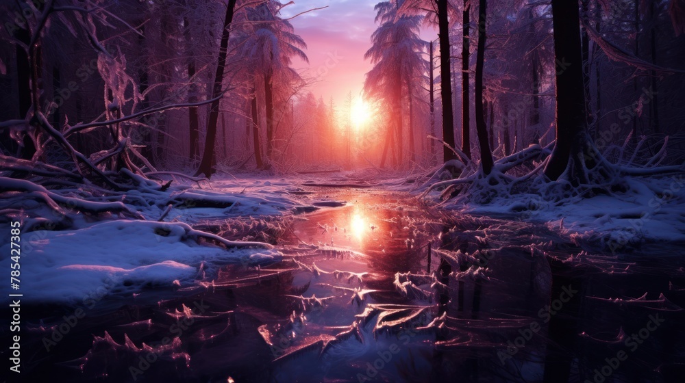 Night view of the fantasy dark winter forest. Night view of the fantasy dark winter forest.