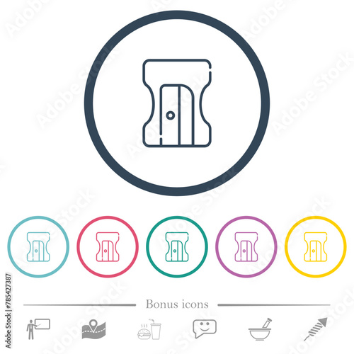 Pencil sharpener outline flat color icons in round outlines