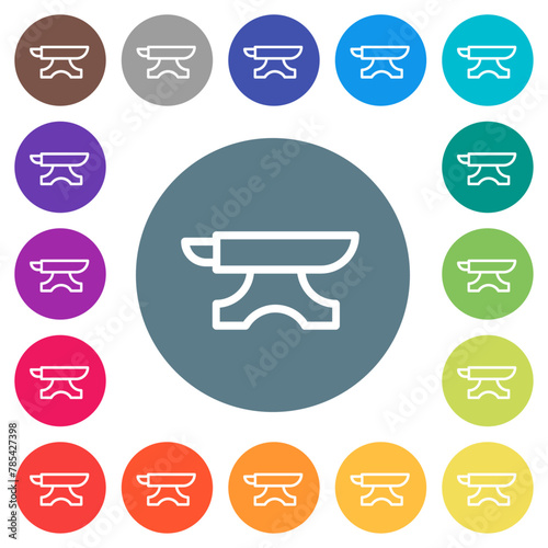 Anvil outline flat white icons on round color backgrounds