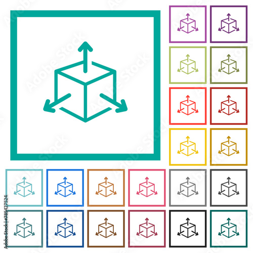 Package logistics outline flat color icons with quadrant frames