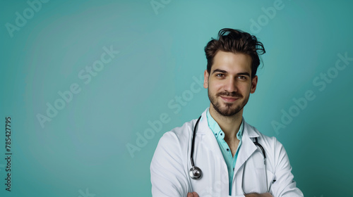 Au Service de la Santé : Médecin Posant avec Stéthoscope pour une Bannière photo