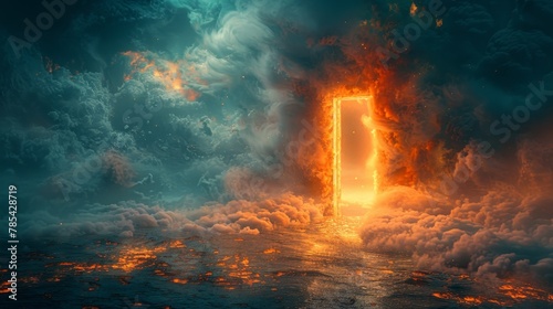 Surreal Doorway Leading to an Alternate Universe with Soft Ambient Lighting, Evoking a Sense of Curiosity and Wonder Concept.