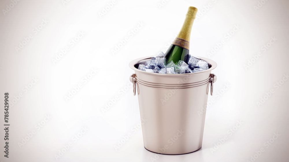 Champagne bottle inside ice bucket isolated on white background. 3D illustration Champagne bottle inside ice bucket isolated on white background. 3D illustration