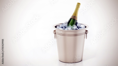 Champagne bottle inside ice bucket isolated on white background. 3D illustration