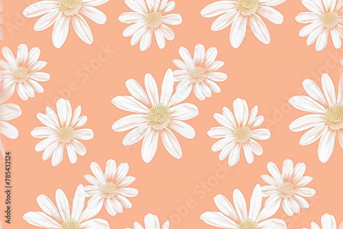 Dazzling array of white daisies on vibrant orange background with central white flower and border