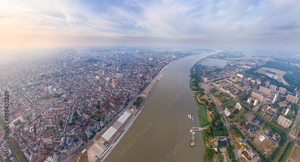 Antwerp, Belgium. Panorama of the city. Summer morning. Aerial view