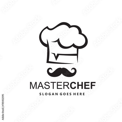 illustration of monochrome mustachioed chef isolated on white background © Alexkava