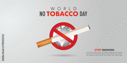 concept of no smoking and World No Tobacco Day. Banner with red circle stop tobacco sign and cigarette. texture background vector design