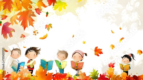 children playing in autumn park generative ai