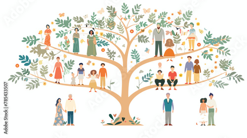 Family genealogy tree diagram chart. Flat style vector photo