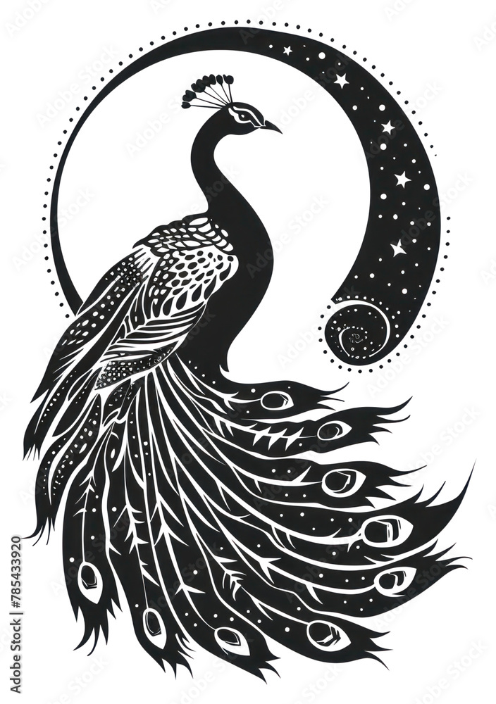 Fototapeta premium PNG Surreal aesthetic peacock logo art anhinga stencil