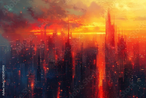 Surreal Abstract Cityscape with Melting Buildings Under Twilight Lighting  Evoking a Dystopian Mood and Unique Stylization.