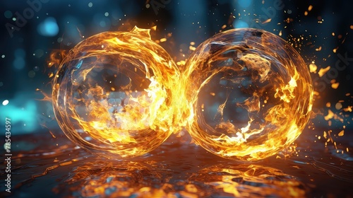 Realistic two round fire flame UHD Wallpaper