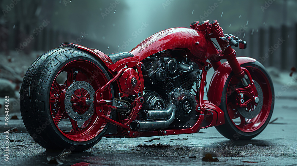 Fototapeta premium Futuristic motorcycle in warm tones with powerful look 