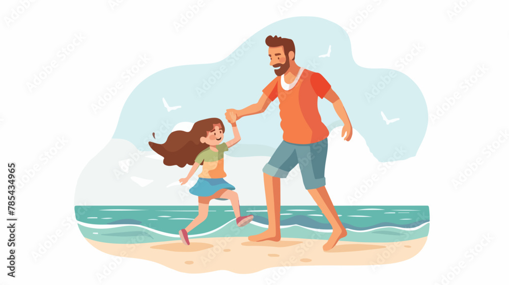Father playing with his child daughter on the beach.